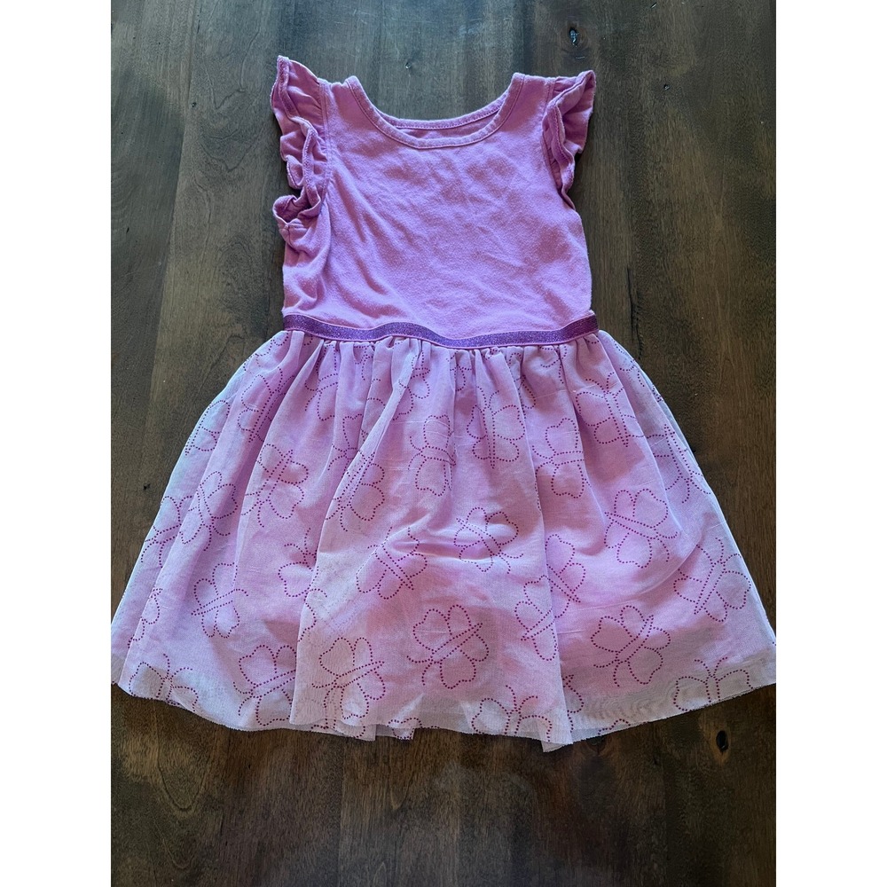 Cat & Jack Girls Purple Flutter Sleeve Tulle Butterfly Dress 4T
